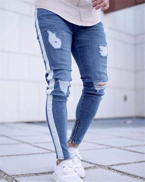 men's jeans fashion skinny men hip hop stripe elastic slim fit denim pants male stretchy pencil bottoms street knee ripped holes, Blue
men's jeans fashion skinny men hip hop stripe elastic slim fit denim pants male stretchy pencil bottoms street knee ripped holes, Blue