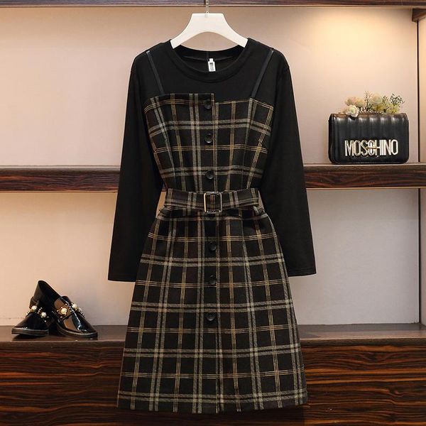 casual dresses false two stitched with fat mm style lattice in the korean autumn garment of 2021, Black;gray
casual dresses false two stitched with fat mm style lattice in the korean autumn garment of 2021, Black;gray