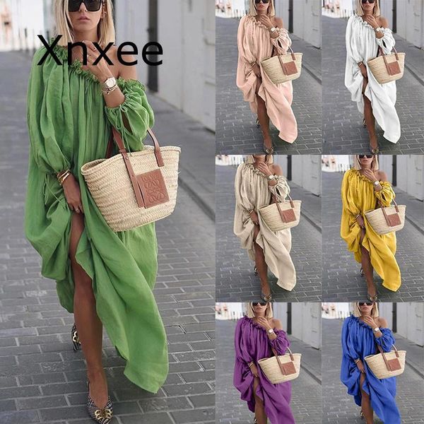 casual dresses plus size women long dress beach summer solid maxi autumn off shoulder ruffle party sleeve loose female, Black;gray
casual dresses plus size women long dress beach summer solid maxi autumn off shoulder ruffle party sleeve loose female, Black;gray