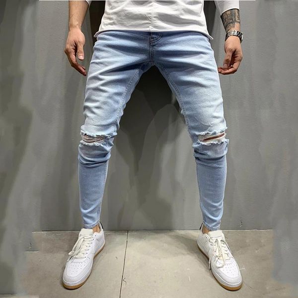 men's jeans fashion solid denim trouser distressed mid-waist long pencil pants streetwear spring summer full length trousers, Blue
men's jeans fashion solid denim trouser distressed mid-waist long pencil pants streetwear spring summer full length trousers, Blue
