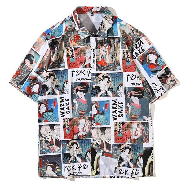 men's shirt summer short sleeve printed blouse hip hop oversized casual harajuku streetwear single-breasted collar shirts, White;black
men's shirt summer short sleeve printed blouse hip hop oversized casual harajuku streetwear single-breasted collar shirts, White;black