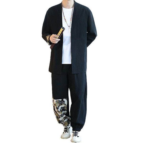 men's tracksuits kimono shirt + pants men sets casual linen cotton streetwear long sleeve outerwear loose vintage 2 pieces, Gray
men's tracksuits kimono shirt + pants men sets casual linen cotton streetwear long sleeve outerwear loose vintage 2 pieces, Gray