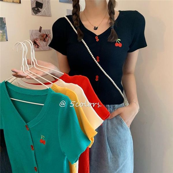 v neck short sleeve embroideried women t shirt thin knit polyester girls elastic sweet pullover tees with decorated buttons, White
v neck short sleeve embroideried women t shirt thin knit polyester girls elastic sweet pullover tees with decorated buttons, White