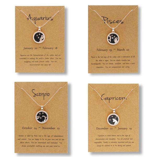 pendant necklaces rinhoo factory 12 zodiac constellations pendants rose gold chain jewelry fashion charm birthday gifts with paper card, Silver
pendant necklaces rinhoo factory 12 zodiac constellations pendants rose gold chain jewelry fashion charm birthday gifts with paper card, Silver