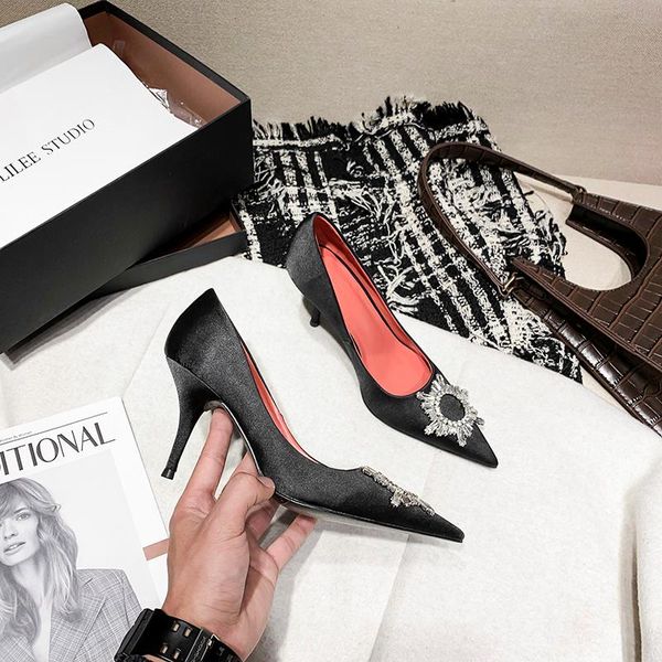 spring and autumn european american pointed toe women's high heels stiletto sun buckle decoration single shoes dress, Black
spring and autumn european american pointed toe women's high heels stiletto sun buckle decoration single shoes dress, Black
