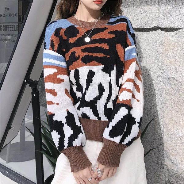 women's sweaters korean leopard print o neck knitted women 2021 spring autumn long sleeve casual loose pullovers sweater 650b, White;black
women's sweaters korean leopard print o neck knitted women 2021 spring autumn long sleeve casual loose pullovers sweater 650b, White;black