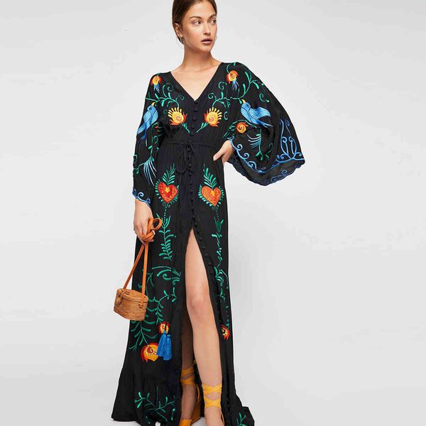 casual dresses spring autumn women loose kimono floral embroidered maxi dress boho ruffle hem beach 9imm, Black;gray
casual dresses spring autumn women loose kimono floral embroidered maxi dress boho ruffle hem beach 9imm, Black;gray
