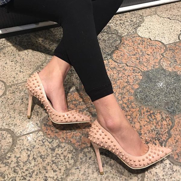 fashion nude patent leather spikes poined toe stiletto high heel shoe pump high-heeled dress shoes, Black
fashion nude patent leather spikes poined toe stiletto high heel shoe pump high-heeled dress shoes, Black