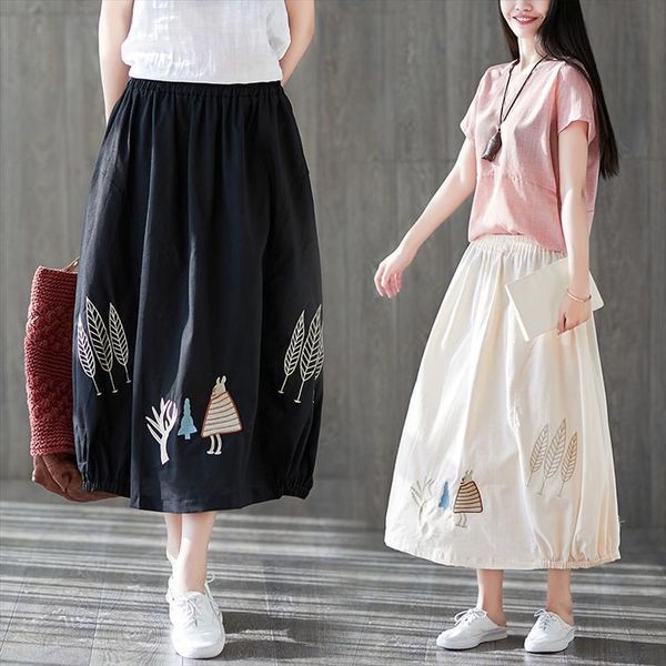 summer cotton and linen women skirt loose embroidery casual fashion vintage floral art long femme, Black
summer cotton and linen women skirt loose embroidery casual fashion vintage floral art long femme, Black