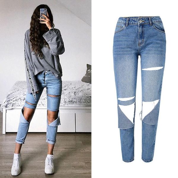 women's jeans street ripped women destroyed broken knee cut holes torn pants high waist denim trousers female plus size xs, Blue
women's jeans street ripped women destroyed broken knee cut holes torn pants high waist denim trousers female plus size xs, Blue