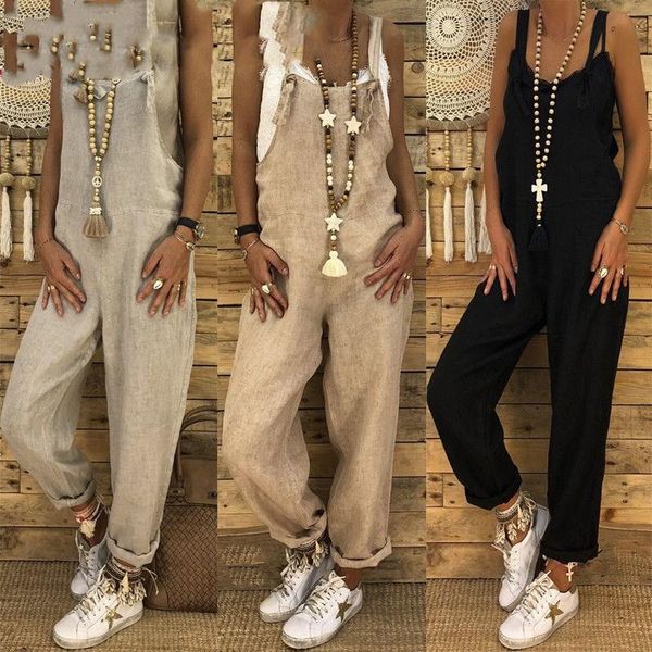 women's jumpsuits & rompers est fashion beach jumpsuit dungarees sleeveless overall linen loose playsuits, Black;white
women's jumpsuits & rompers est fashion beach jumpsuit dungarees sleeveless overall linen loose playsuits, Black;white