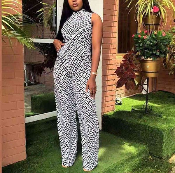 women printed jumpsuit sleeveless high waist elegant office classy vacation modest holiday black white summer female lady 210416
women printed jumpsuit sleeveless high waist elegant office classy vacation modest holiday black white summer female lady 210416