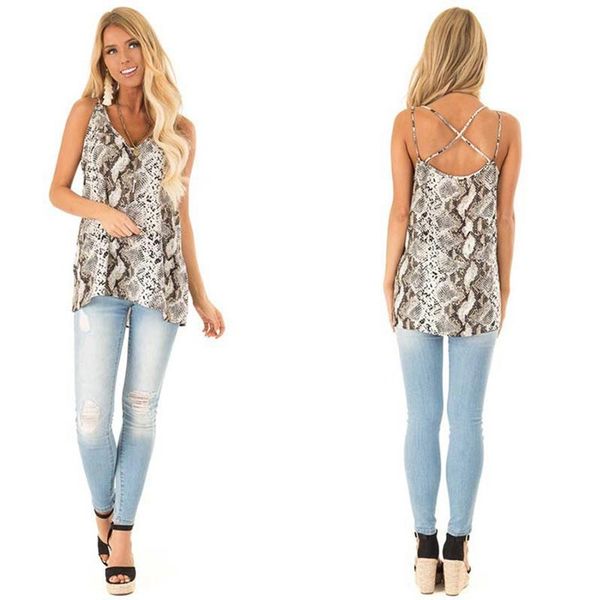 women's t-shirt casual snakeskin pattern v-neck vest leisure digital printing sleeveless, White
women's t-shirt casual snakeskin pattern v-neck vest leisure digital printing sleeveless, White