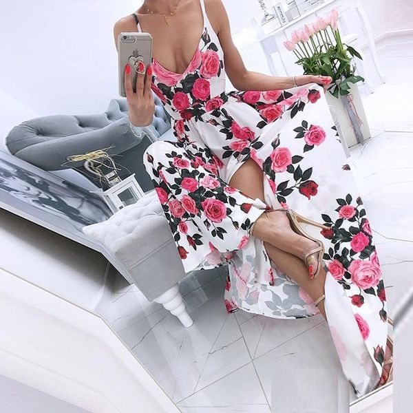 women's swimwear women elegant rose floral print sling split party dress fashion casual summer long v neck sleeveless maxi beach, White;black
women's swimwear women elegant rose floral print sling split party dress fashion casual summer long v neck sleeveless maxi beach, White;black