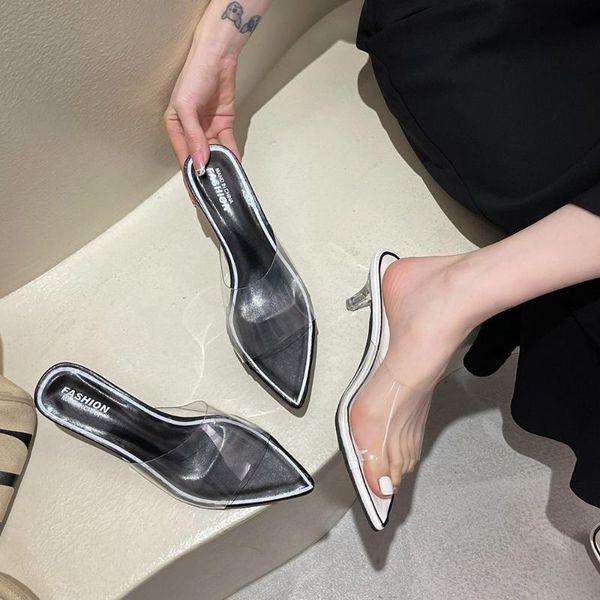 slippers pvc transparent high heel pointed toe peep women summer slip on shoes ladies slides party, Black
slippers pvc transparent high heel pointed toe peep women summer slip on shoes ladies slides party, Black