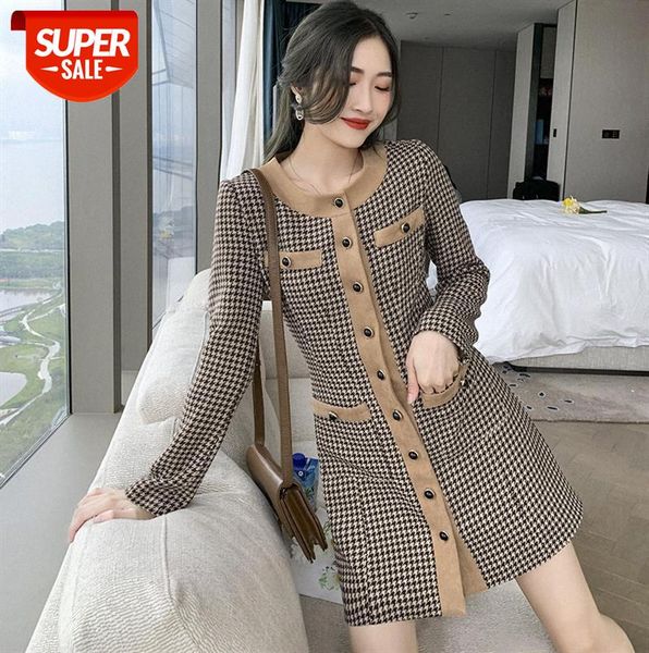 ladies' temperament and fragrant style dress, brand houndstooth stitching long-sleeved dress women #410u, Black;gray
ladies' temperament and fragrant style dress, brand houndstooth stitching long-sleeved dress women #410u, Black;gray