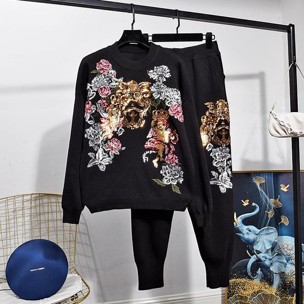 women's two piece pants autumn fashion sequins flowers knitted tracksuit set women loose korean gray black white sweater pencil 2pc out
women's two piece pants autumn fashion sequins flowers knitted tracksuit set women loose korean gray black white sweater pencil 2pc out