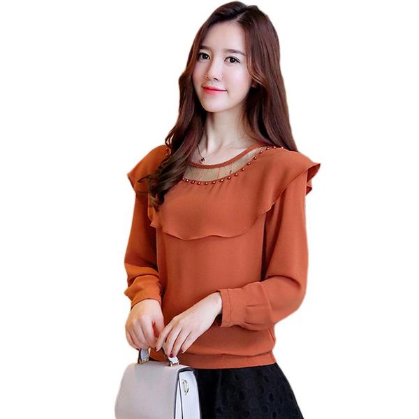women's blouses & shirts 2021 long sleeve women blouse autumn chiffon shirt mesh spliced ruffles korean elegant beads lady, White
women's blouses & shirts 2021 long sleeve women blouse autumn chiffon shirt mesh spliced ruffles korean elegant beads lady, White