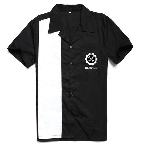 men's casual shirts style brand cotton shirt with gear spanner service embroidery vintage 40s american for party dinner, White;black
men's casual shirts style brand cotton shirt with gear spanner service embroidery vintage 40s american for party dinner, White;black