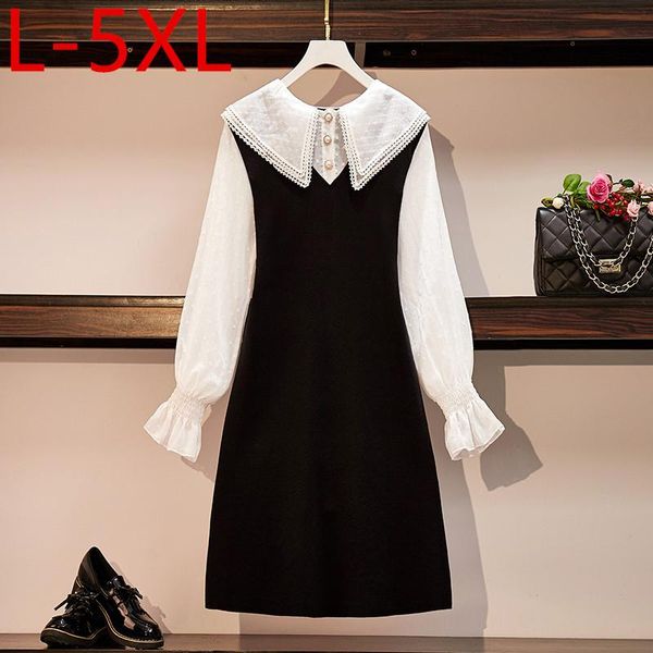casual dresses l-5xl plus size 2021 autumn women's doll collar flare long sleeves patchwork loose dress female oversize s190, Black;gray
casual dresses l-5xl plus size 2021 autumn women's doll collar flare long sleeves patchwork loose dress female oversize s190, Black;gray
