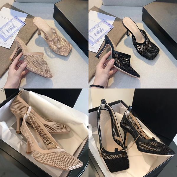 stretch high heels sandals designer luxury women gold chain mesh square toe high-heeled shoes calfskin upper 9cm comfortable stable with box, Black
stretch high heels sandals designer luxury women gold chain mesh square toe high-heeled shoes calfskin upper 9cm comfortable stable with box, Black