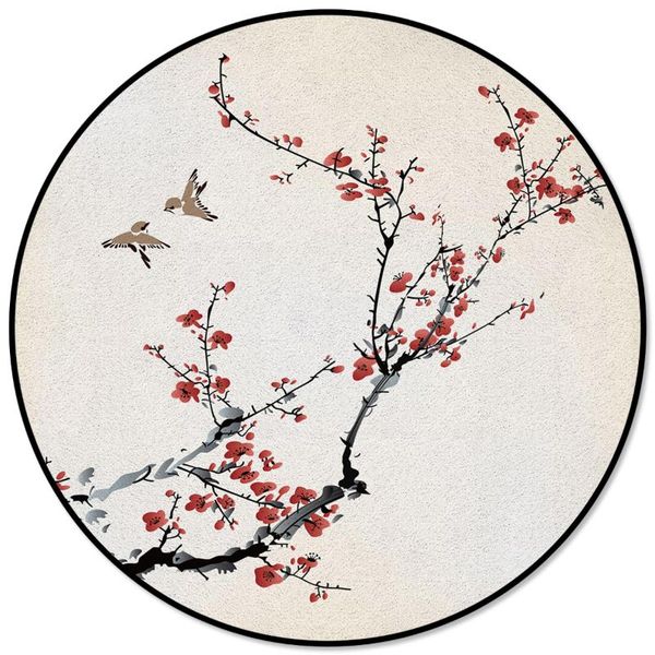 carpets plum blossom branch bird printed large round for living room bedroom area rugs soft home decor rug kitchen mats