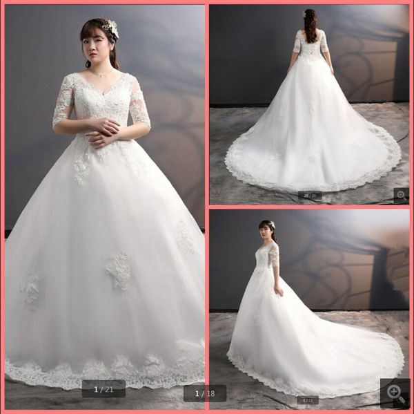 vestido de festa modest ball gown wedding dress lace appliques beaded half sleeve vintage bride dresses princess puffy corset court train br, White
vestido de festa modest ball gown wedding dress lace appliques beaded half sleeve vintage bride dresses princess puffy corset court train br, White