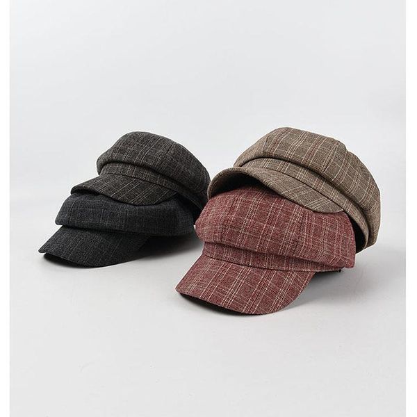 stingy brim hats selling for women autumn winter plaid octagonal hat baseball cap men wide windproof female, Blue;gray
stingy brim hats selling for women autumn winter plaid octagonal hat baseball cap men wide windproof female, Blue;gray