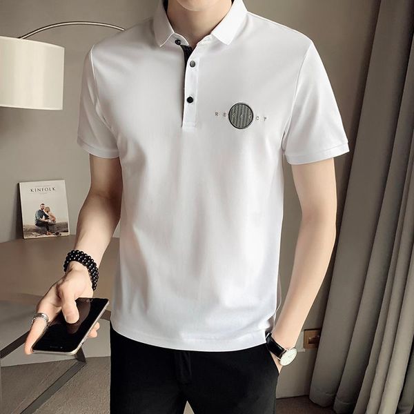 men's polos patch embroidery shirts men 2021 summer short sleeve lapel tee casual slim business social hombre black white, White;black
men's polos patch embroidery shirts men 2021 summer short sleeve lapel tee casual slim business social hombre black white, White;black
