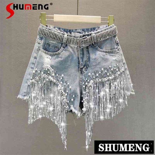female denim shorts summer high waist slimming heavy beaded sequin fringed ripped wide leg pants jeans 210629, Blue
female denim shorts summer high waist slimming heavy beaded sequin fringed ripped wide leg pants jeans 210629, Blue