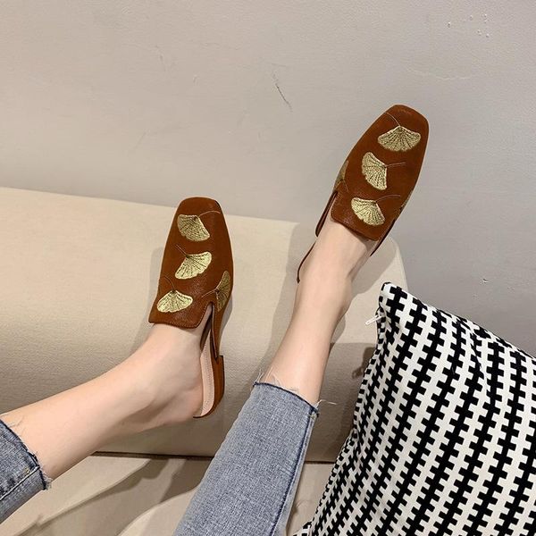women shoes embroidery slippers square toe low heel slip on slides ladies casual loafers shallow mules brand sandals, Black
women shoes embroidery slippers square toe low heel slip on slides ladies casual loafers shallow mules brand sandals, Black