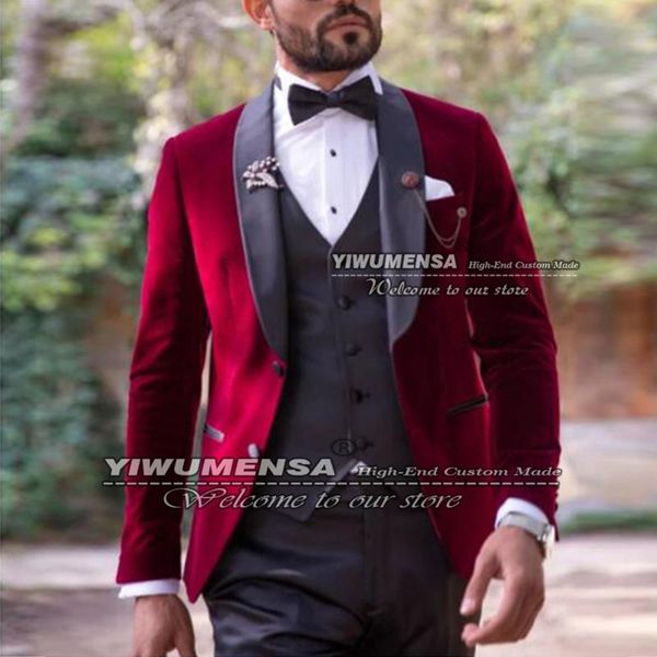 men's suits & blazers spring/autumn mens fashion black lapel velvet burgundy jacket+vest+pants slim fit smoking business blazer wedding, White;black
men's suits & blazers spring/autumn mens fashion black lapel velvet burgundy jacket+vest+pants slim fit smoking business blazer wedding, White;black