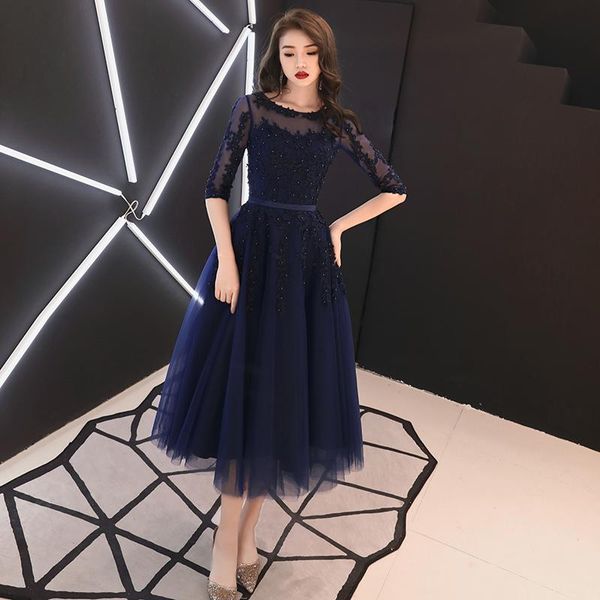 party dresses navy blue formal evening gown with half sleeves luxury lace appliques beading tea-length mother of the bride plus size, White;black
party dresses navy blue formal evening gown with half sleeves luxury lace appliques beading tea-length mother of the bride plus size, White;black