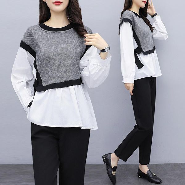 two piece dress 2021 spring autumn casual suit 2 set fashion splice long-sleeved and pants for women, White
two piece dress 2021 spring autumn casual suit 2 set fashion splice long-sleeved and pants for women, White
