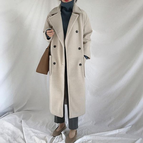 women's wool & blends 2021 autumn winter women beige long coat jacket double breasted woolen overcoat straight outwear cotton padded, Black
women's wool & blends 2021 autumn winter women beige long coat jacket double breasted woolen overcoat straight outwear cotton padded, Black