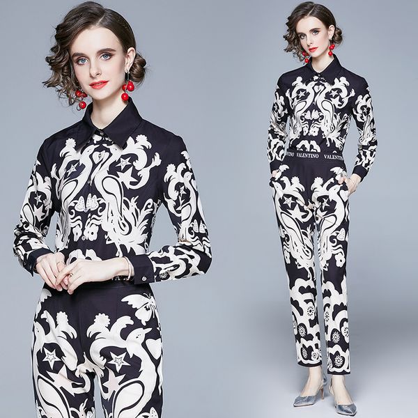 retro floral women black pants sets 2021 luxury designer party shirts trousers slim spring autumn cafe casual two piece set office lady long, White
retro floral women black pants sets 2021 luxury designer party shirts trousers slim spring autumn cafe casual two piece set office lady long, White
