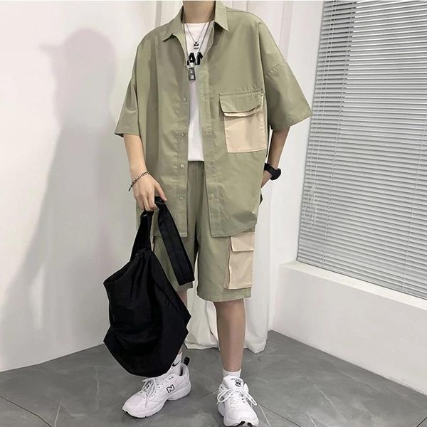 men's tracksuits set clothing shirt shorts suit patchwork pocket korean style summer oversize casual cotton short knee-length pants fas, Gray
men's tracksuits set clothing shirt shorts suit patchwork pocket korean style summer oversize casual cotton short knee-length pants fas, Gray