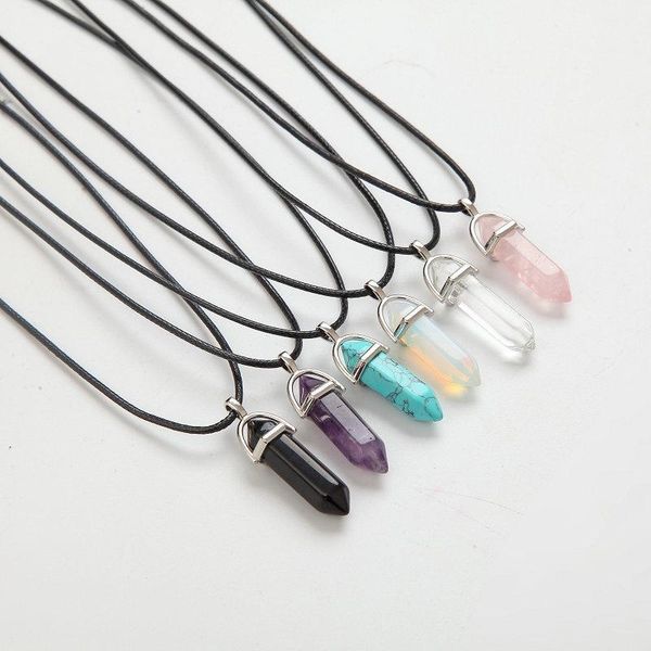 chains leather rope chain necklace hexagonal column necklaces natural crystal pendants pink white stone pendant for women, Silver
chains leather rope chain necklace hexagonal column necklaces natural crystal pendants pink white stone pendant for women, Silver