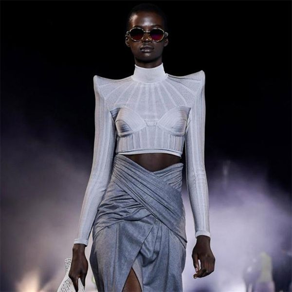 chic gorgeous jacquard striped splicing design long sleeves celebrity party club bandage crop 210524, White
chic gorgeous jacquard striped splicing design long sleeves celebrity party club bandage crop 210524, White