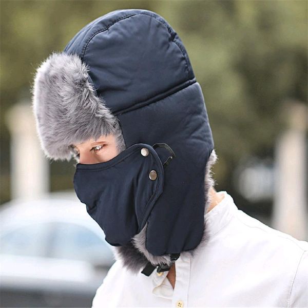 berets warm thickening cotton fur earflap winter bomber hats men women keep snow caps russian cy0017, Blue;gray