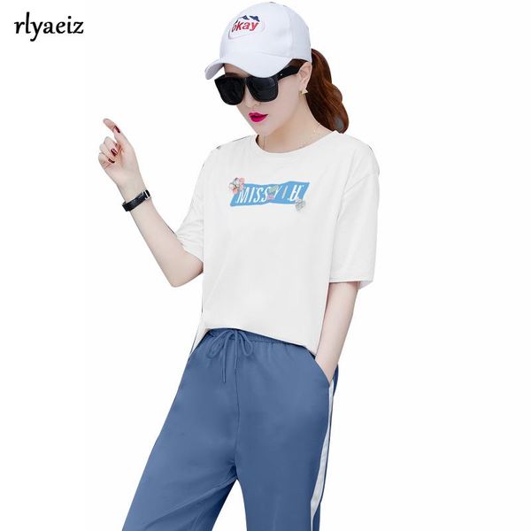 rlyaeiz fashion 2 piece set women sweat suit 2021 spring summer letter printed t shirt + ankle-length pants female sporting wear women', White
rlyaeiz fashion 2 piece set women sweat suit 2021 spring summer letter printed t shirt + ankle-length pants female sporting wear women', White