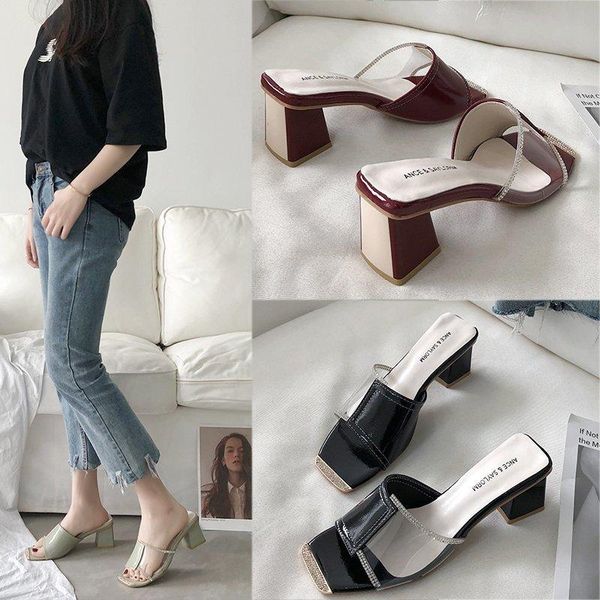 summer square head open toe fashion wild thick heeled high heel simple wear sandals female z675 slippers, Black
summer square head open toe fashion wild thick heeled high heel simple wear sandals female z675 slippers, Black