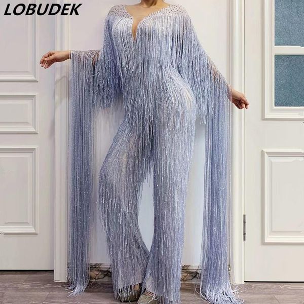 women's jumpsuits & rompers fashion silver gray fringe sleeve mesh long tassel crystal jumpsuit stage wear birthday celebrate evening 2, Black;white
women's jumpsuits & rompers fashion silver gray fringe sleeve mesh long tassel crystal jumpsuit stage wear birthday celebrate evening 2, Black;white