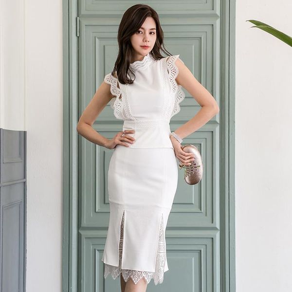 two piece dress elegant women 2 pieces set slim waist lace patchwork & high split bodycon skirt female ol style, White
two piece dress elegant women 2 pieces set slim waist lace patchwork & high split bodycon skirt female ol style, White
