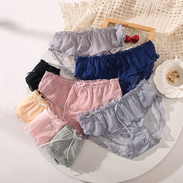 lace underwear girl japanese ultra-thin mesh comfortable cotton crotch cute lotus leaf low waist briefs for women, Black;pink 
lace underwear girl japanese ultra-thin mesh comfortable cotton crotch cute lotus leaf low waist briefs for women, Black;pink