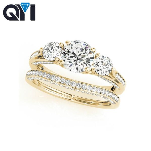 cluster rings qyi 14k three stone engagement ring sets solid yellow gold round cut 1ct sona simulated diamond jewelry women wedding, Golden;silver
cluster rings qyi 14k three stone engagement ring sets solid yellow gold round cut 1ct sona simulated diamond jewelry women wedding, Golden;silver