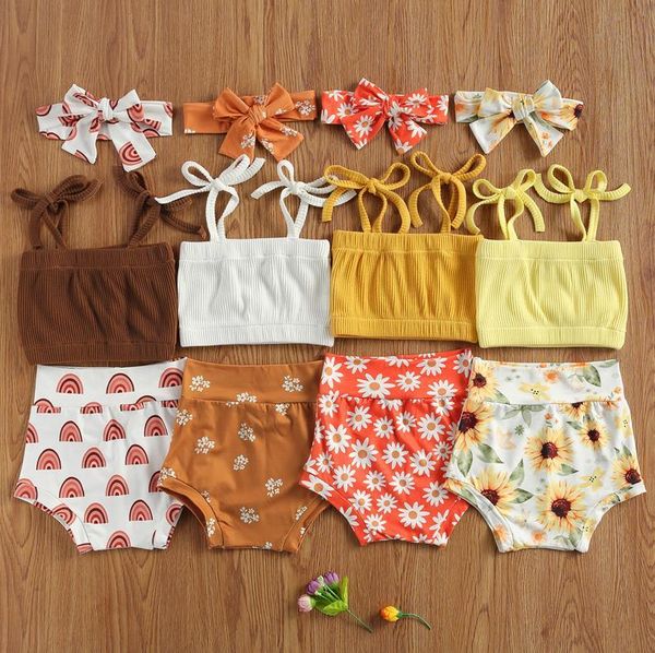 3pcs set baby girl summer outfits straped bow tie strap tank floral short pants headband baby's sets clothing, White
3pcs set baby girl summer outfits straped bow tie strap tank floral short pants headband baby's sets clothing, White
