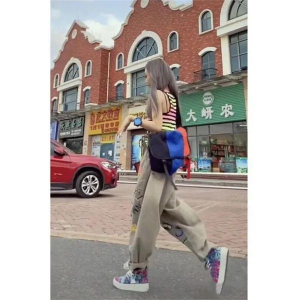 women's jeans summer fashion loose personality 2021 female trend color thin brand hole wide-leg button denim nine-point pants women, Blue
women's jeans summer fashion loose personality 2021 female trend color thin brand hole wide-leg button denim nine-point pants women, Blue
