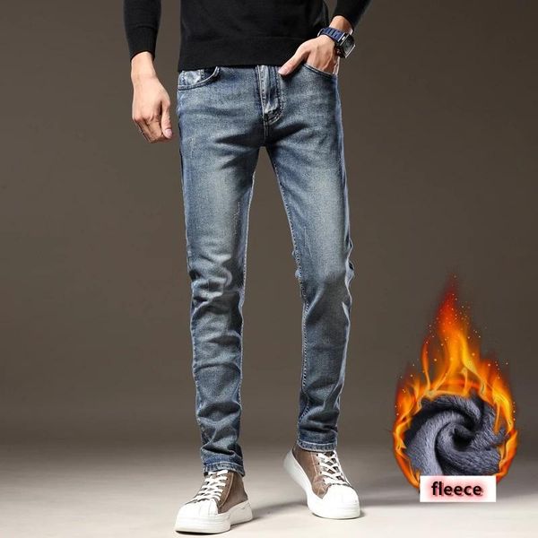 men's jeans 2021 winter slim pencil fleece thick warm trend fashion pants young fitted stretch brand men clothing, Blue
men's jeans 2021 winter slim pencil fleece thick warm trend fashion pants young fitted stretch brand men clothing, Blue