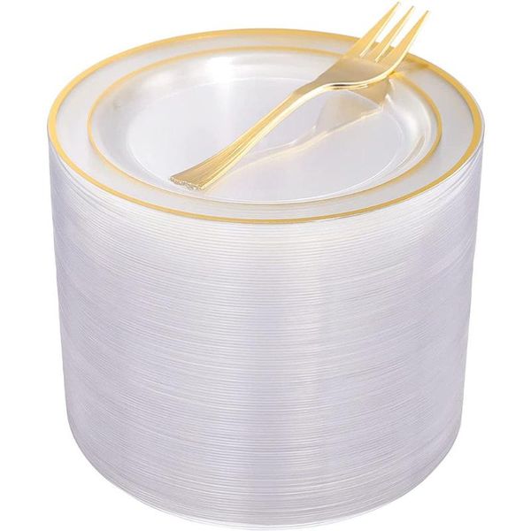 disposable dinnerware 10 pcs golden plastic dessert plate with forks salad wedding birthday party supplies
disposable dinnerware 10 pcs golden plastic dessert plate with forks salad wedding birthday party supplies